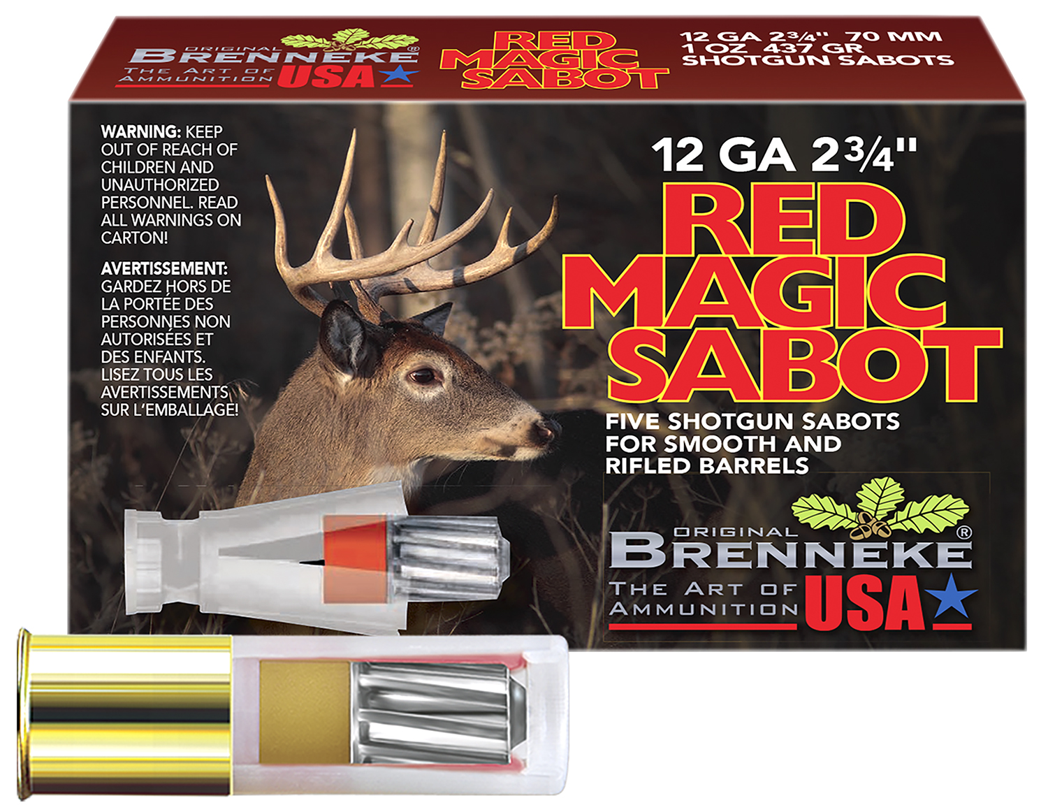 Brenneke SL122RMS Red Magic 12Gauge 2.75" 1oz Sabot Slug Shot 5 Per Box/50 Case 3 Brenneke SL122RMS Red Magic 12Gauge 2.75" 1oz Sabot Slug Shot 5 Per Box/50 Case