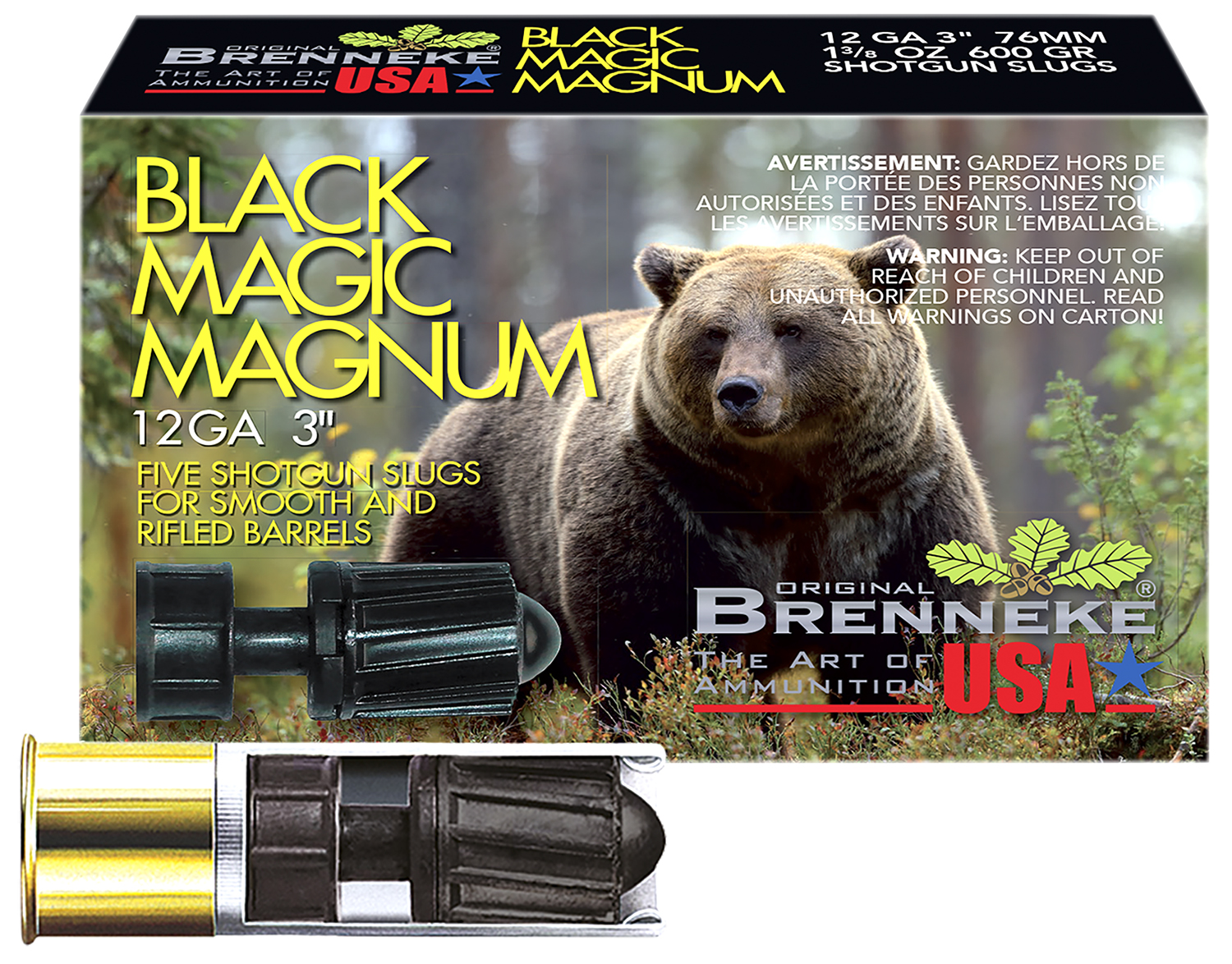 Brenneke SL123BMM Black Magic Magnum 12Gauge 3" 1 3/8oz Slug Shot 5 Per Box/50 Case 3 Brenneke SL123BMM Black Magic Magnum 12Gauge 3" 1 3/8oz Slug Shot 5 Per Box/50 Case