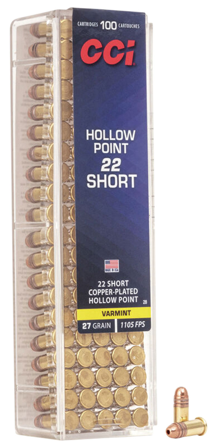 CCI 0028 VNT Rimfire 22Short 27gr Copper Plated Hollow Point 100 Per Box/50 Case 3 CCI 0028 VNT Rimfire 22Short 27gr Copper Plated Hollow Point 100 Per Box/50 Case