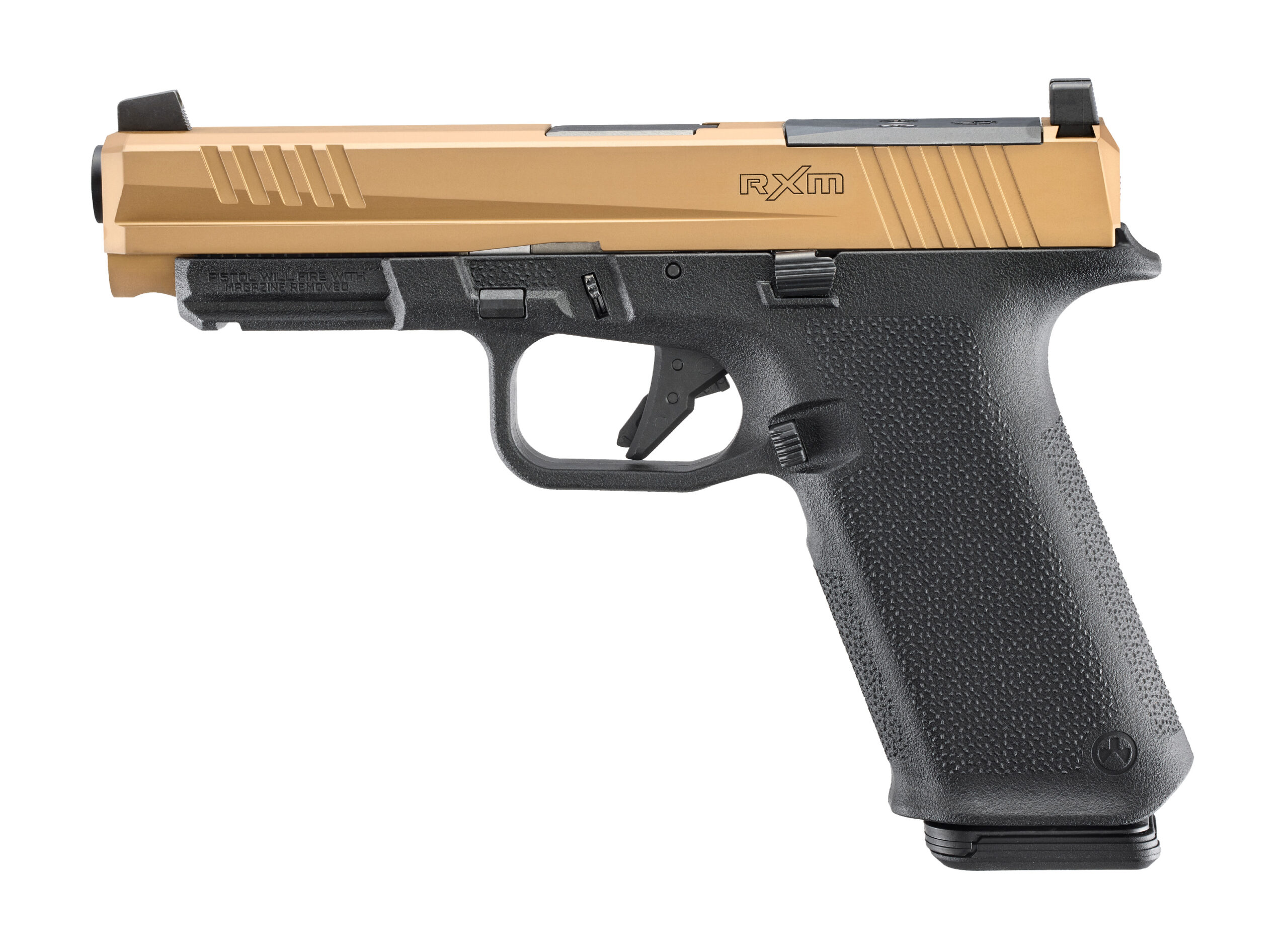 RUGER RXM 9MM 4.5IN BARREL 17RD COPPER PVD OR MAGPUL GRIP TRITIUM FRONT SIGHT TWO 17 GL9 PMAGS 19550