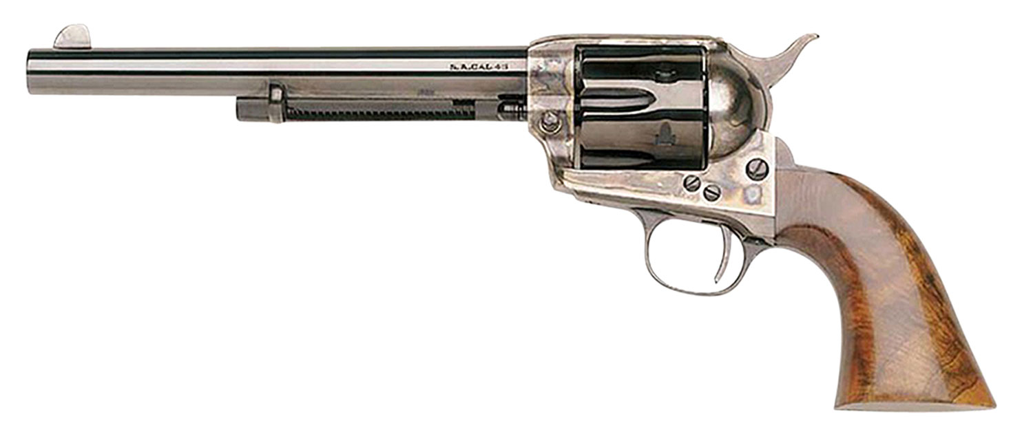 Taylors & Company 550907 1873 Cattleman SAO 45 Colt (LC) Caliber with 7.50" Blued Finish Barrel, 6rd Capacity Blued Finish Cylinder, Color Case Hardened Finish Steel Frame & Walnut Grip