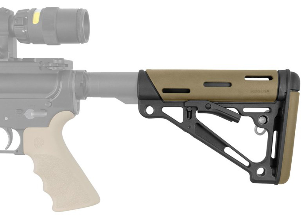 Hogue 15350 OverMolded Collapsible Buttstock Tan OverMolded Rubber Black Synthetic AR-15, M16, M4 3 Hogue 15350 OverMolded Collapsible Buttstock Tan OverMolded Rubber Black Synthetic AR-15, M16, M4