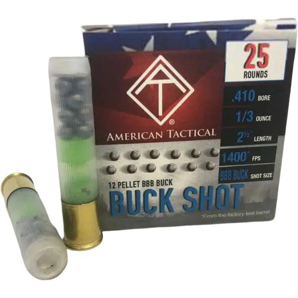 ATI BBB Buck Shotshell 410ga 2-1/2" 1/3oz 1400fps 12 plts 25/ct 3 ATI BBB Buck Shotshell 410ga 2-1/2" 1/3oz 1400fps 12 plts 25/ct