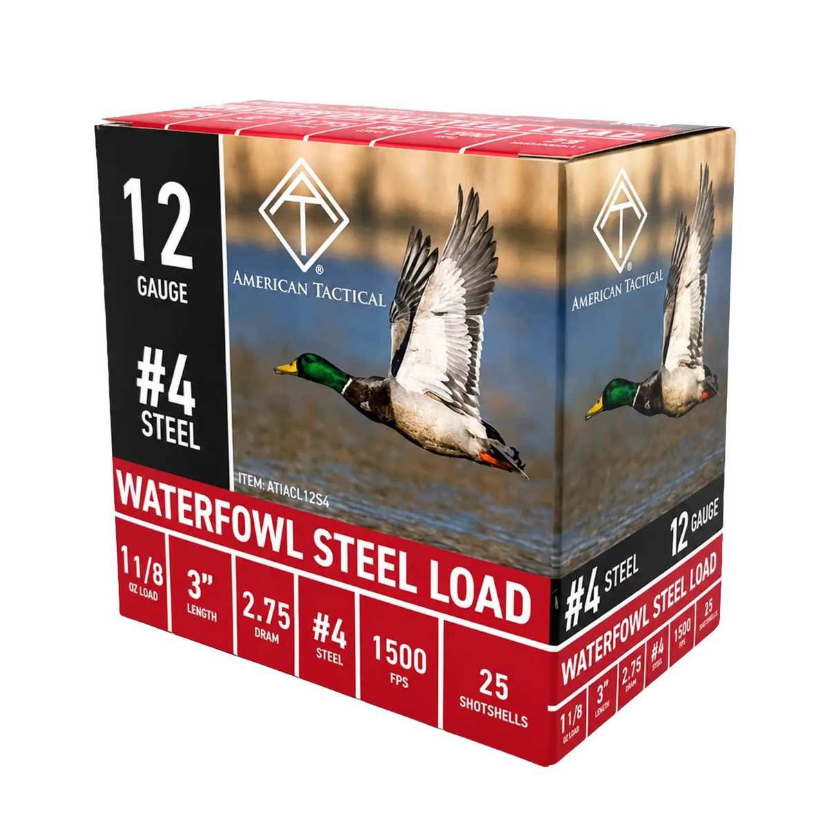 ATI Waterfowl Steel Shotshells 12ga 3" 1-1/8oz 1500fps #4 25/ct 3 ATI Waterfowl Steel Shotshells 12ga 3" 1-1/8oz 1500fps #4 25/ct