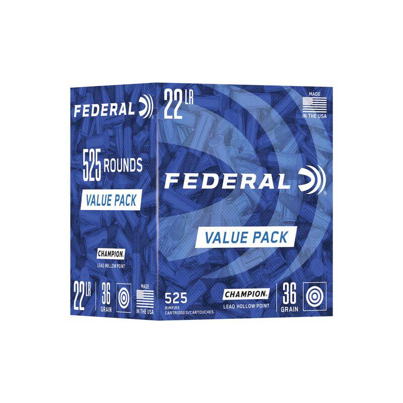 Federal Champion Training Rimfire Ammunition .22 LR 36gr HP 1260 fps 525/ct Value Pack 3 Federal Champion Training Rimfire Ammunition .22 LR 36gr HP 1260 fps 525/ct Value Pack