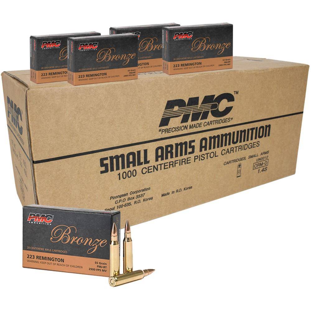 PMC Bronze Rifle Ammunition .223 Rem 55 gr FMJ 2900 fps 1000/ct 3 PMC Bronze Rifle Ammunition .223 Rem 55 gr FMJ 2900 fps 1000/ct